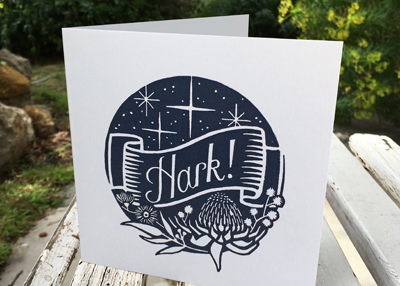 HARK! – midnight blue on white