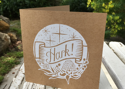 HARK! – white on brown